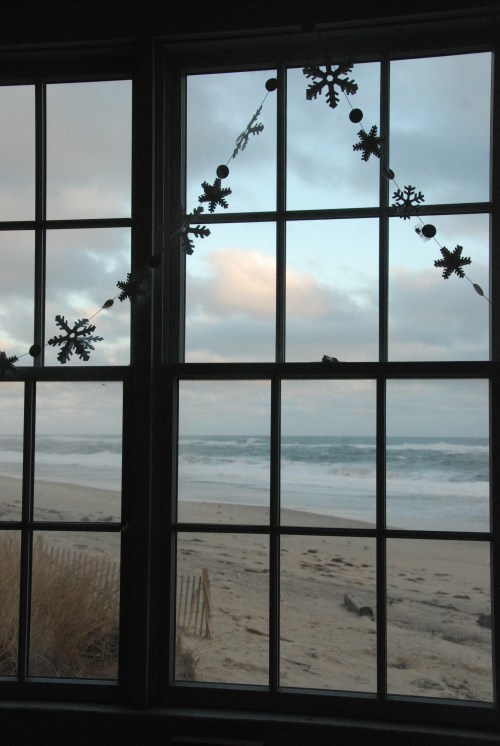 snowflake garlands in the window