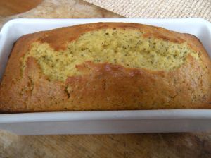 . . . lemon poppyseed pound cake in the pan 