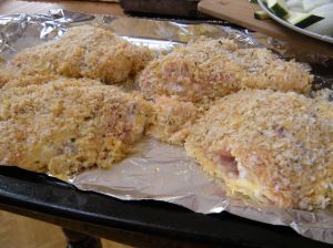 breaded chicken "resting" in the fridge