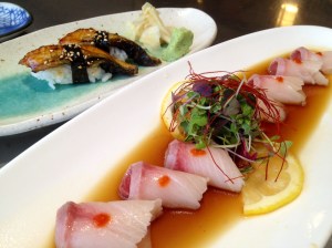 yellowtail sashimi and unagi sushi . . . 