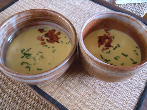 corn soup with bacon and chives . . . 