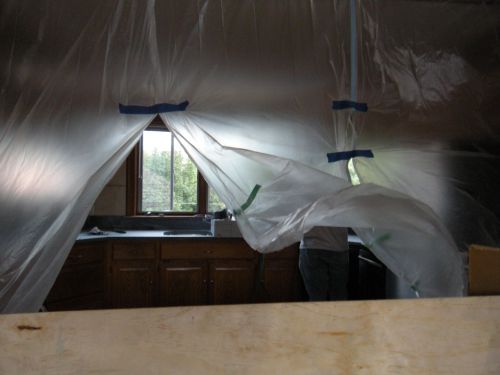 plastic sheeting to contain honing dust . . . 