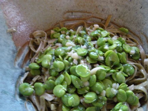 fava bean linguine with garlic butter and parsley. . . 