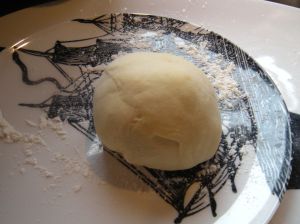 ball of dough, kneaded after scraping out the too-sticky angel hair 